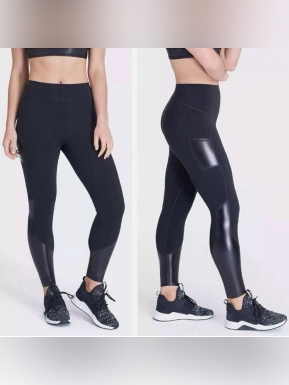 Spanx Black Faux Leather Trim Leggings Size Medium
